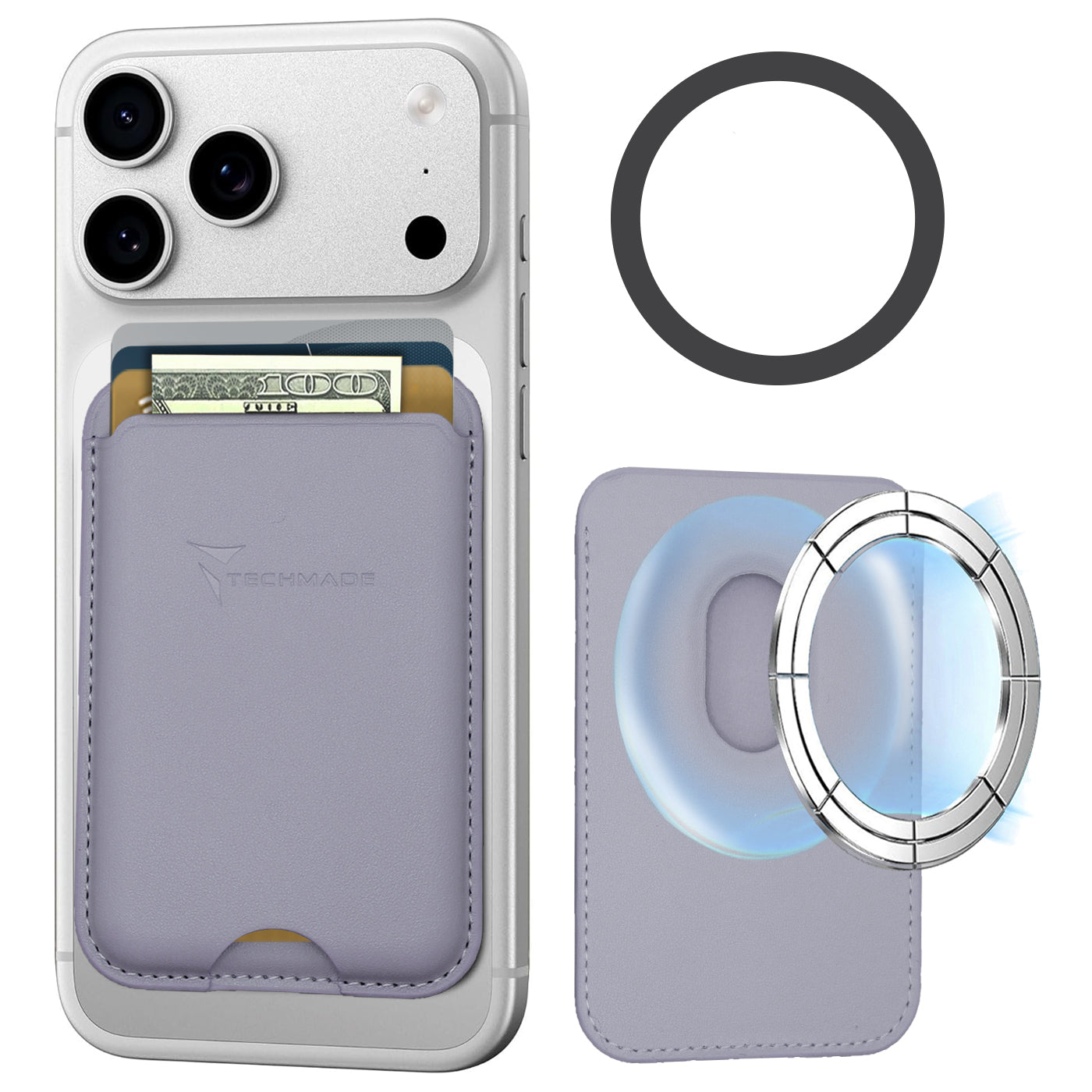 MagSafe Compatible Slim Wallet - Holds up to 3 cards, with Adapter Ring (Classic & Jeans Pattern)