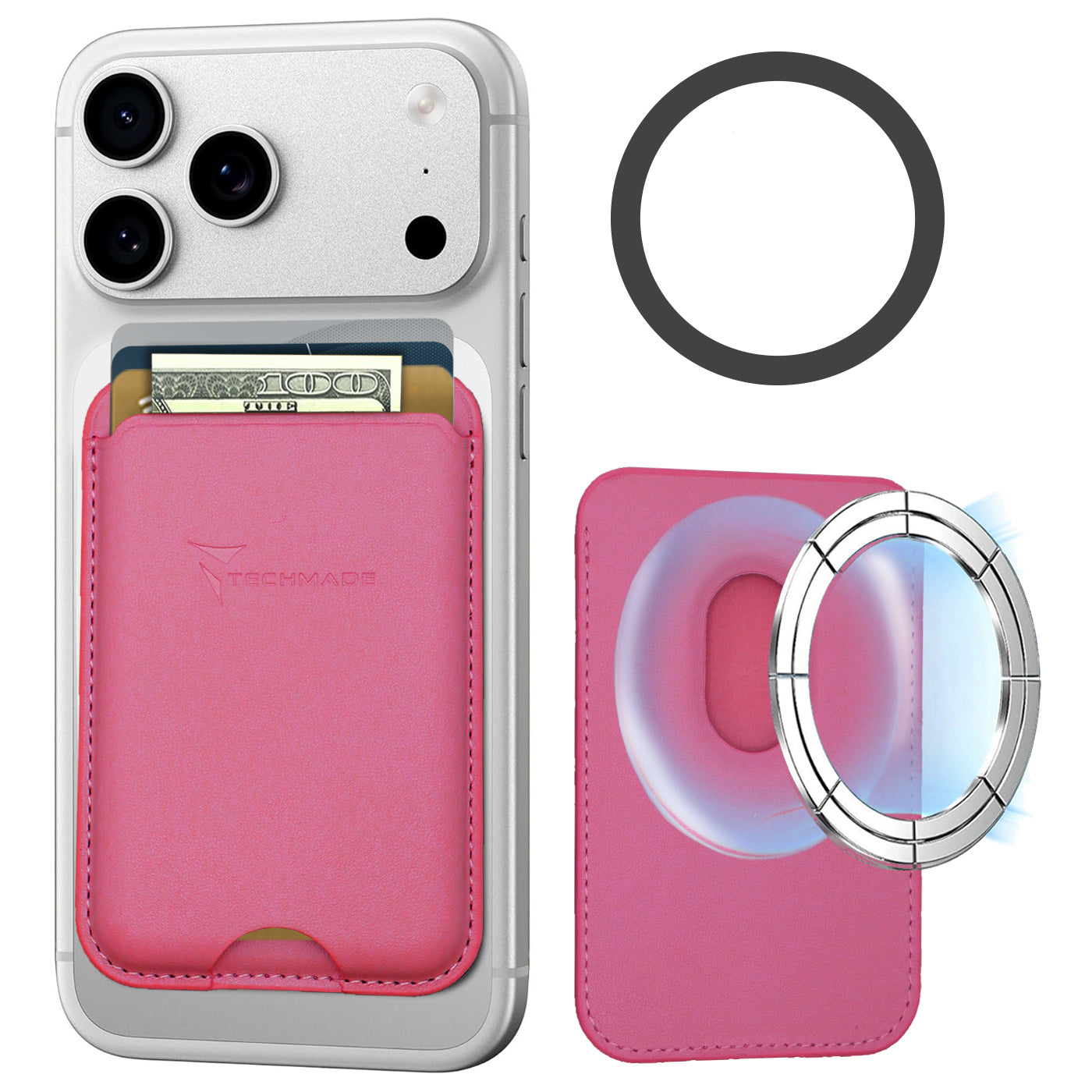 MagSafe Compatible Slim Wallet - Holds up to 3 cards, with Adapter Ring (Classic & Jeans Pattern)