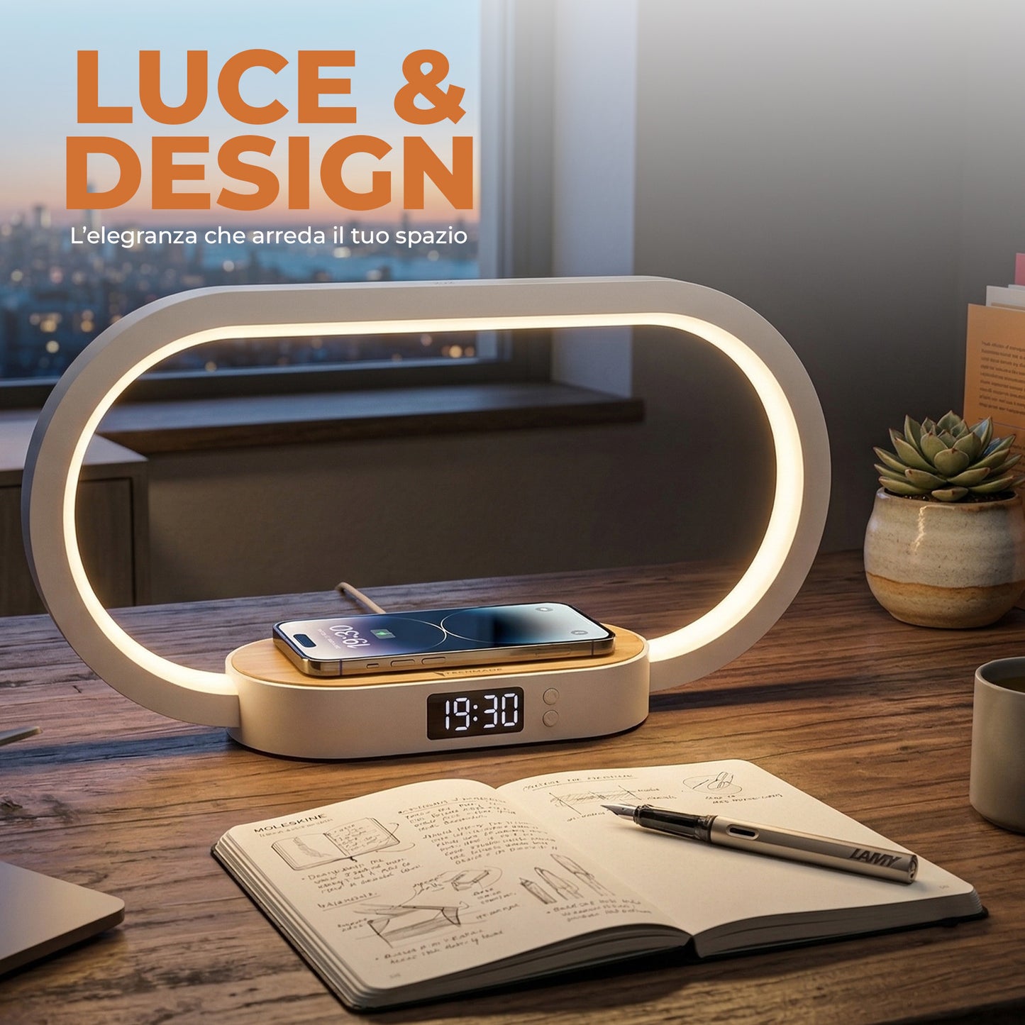 Lampada Orologio con Ricarica Wireless - 15W