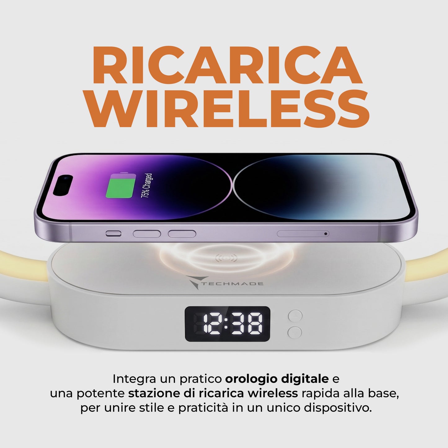 Lampada Orologio con Ricarica Wireless - 15W