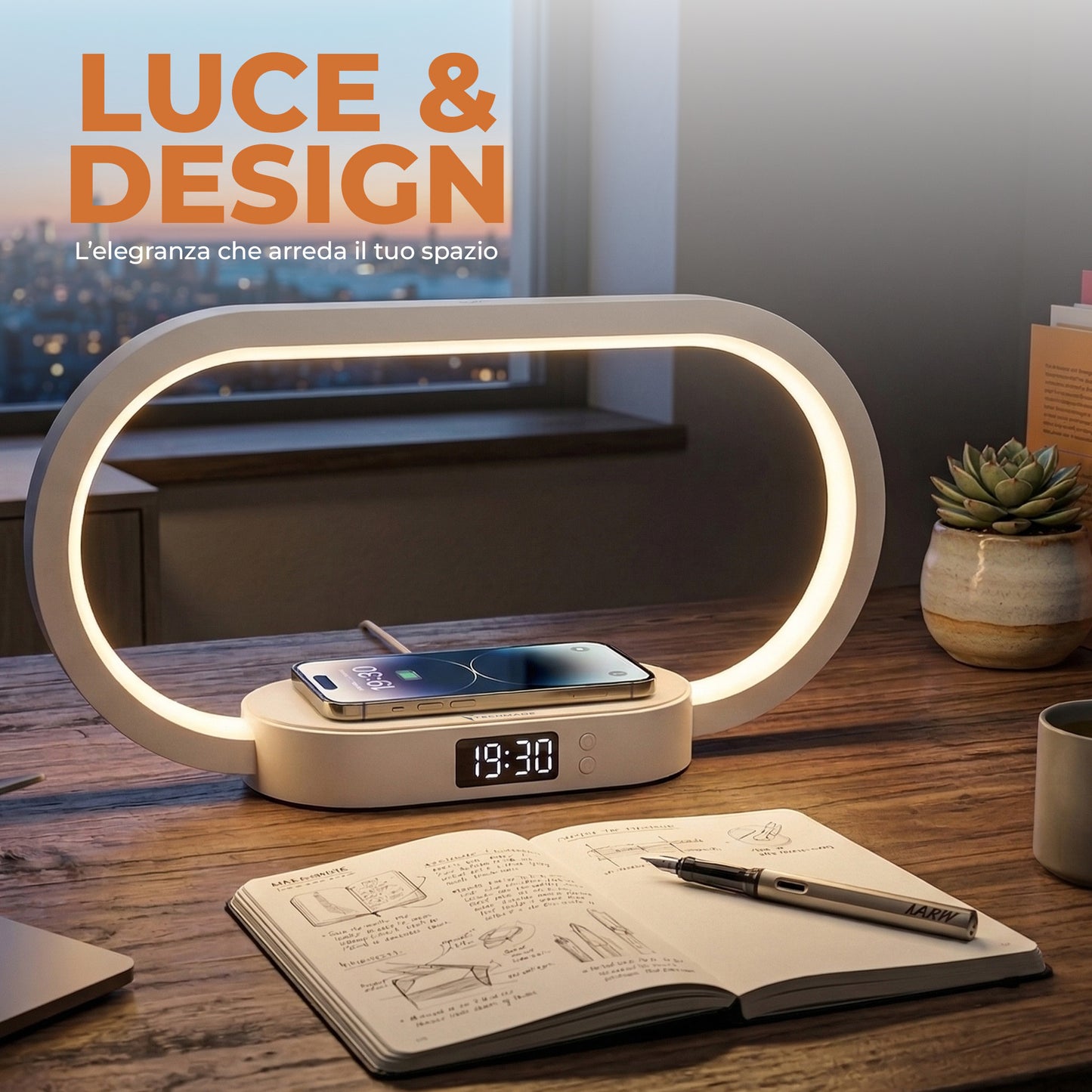 Lampada Orologio con Ricarica Wireless - 15W