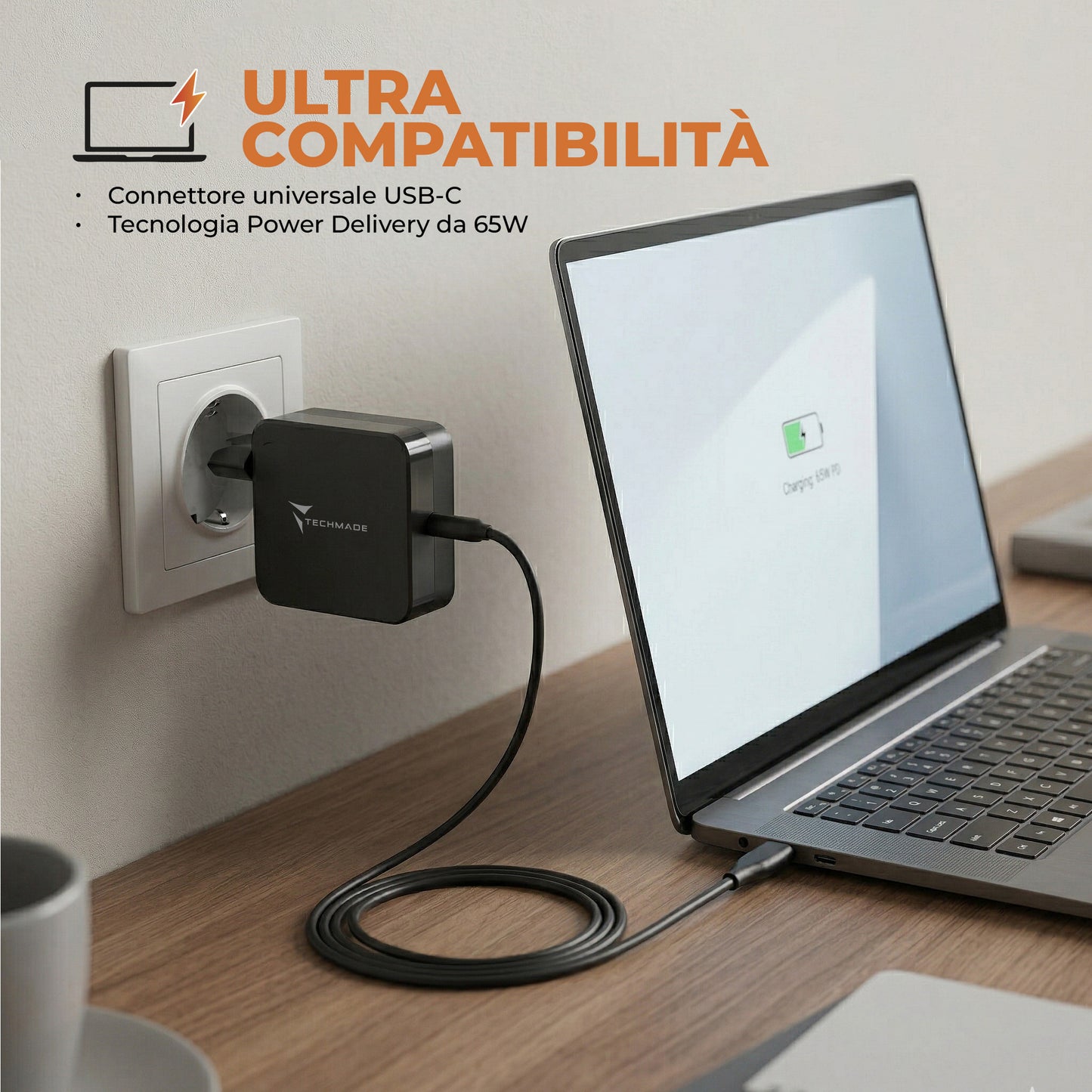 Caricatore Universale per Laptop, Tablet, Telefoni - Tipo C - 65W