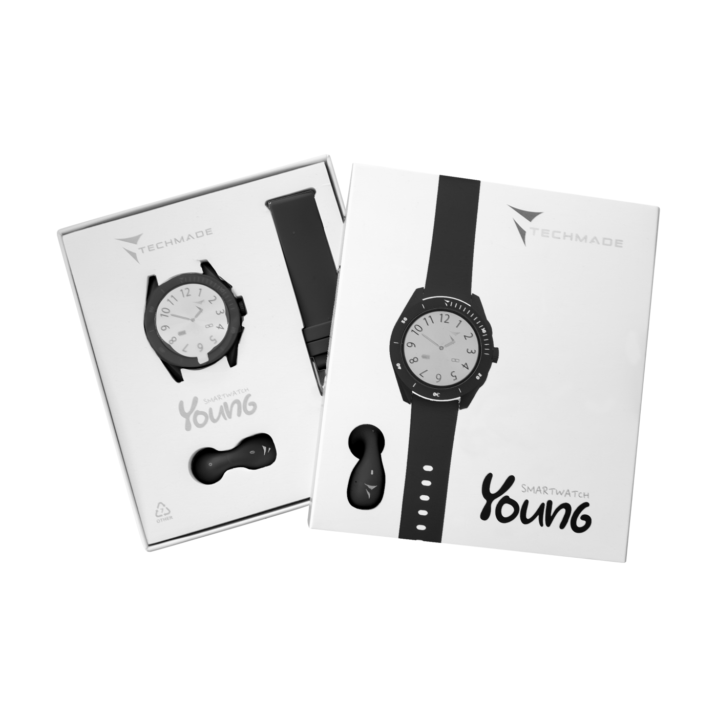 Smartwatch Young with Phone and SOS Function - Bundle Pack with Single Earphone