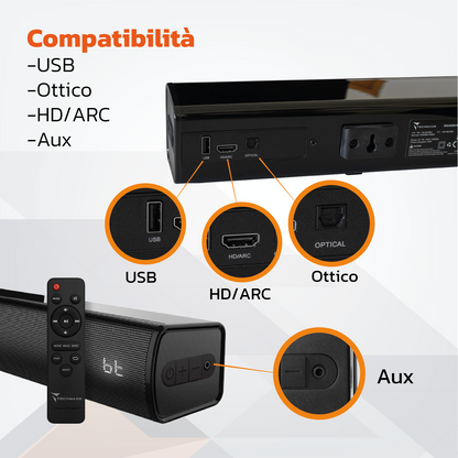 Soundbar TV 2.0 120W - ARC, Bluetooth, AUX, Ottico