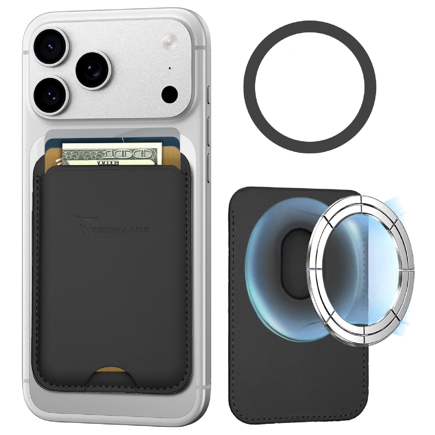 MagSafe Compatible Slim Wallet - Holds up to 3 cards, with Adapter Ring (Classic & Jeans Pattern)