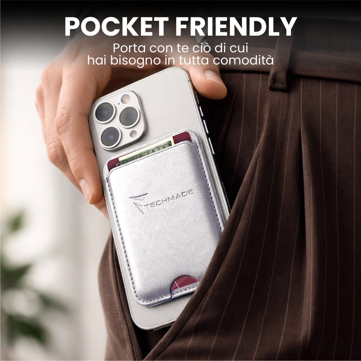 MagSafe Compatible Slim Wallet - Holds up to 3 cards, with Adapter Ring (Classic & Jeans Pattern)