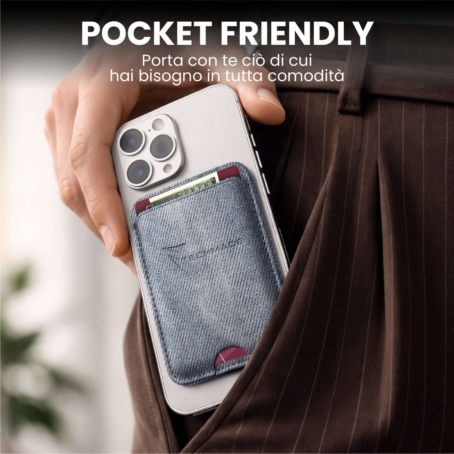 MagSafe Compatible Slim Wallet - Holds up to 3 cards, with Adapter Ring (Classic & Jeans Pattern)