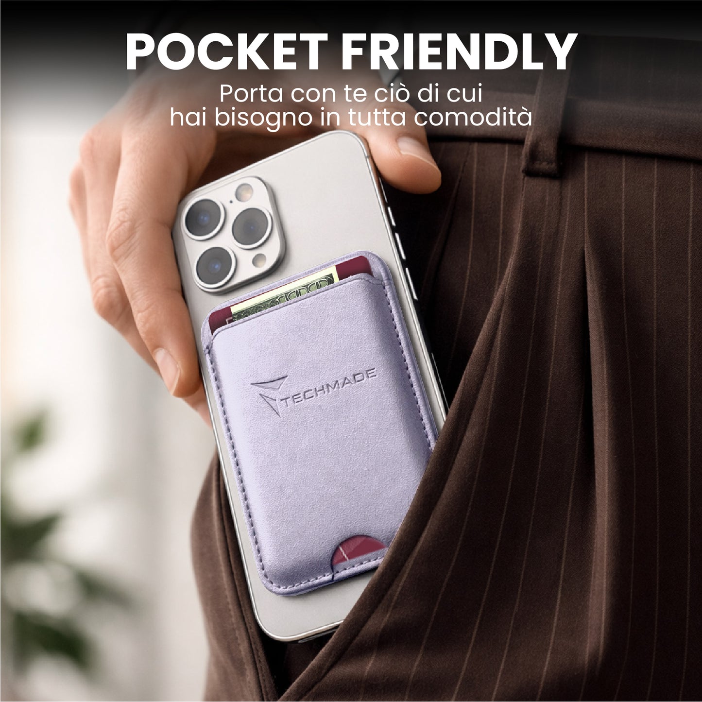MagSafe Compatible Slim Wallet - Holds up to 3 cards, with Adapter Ring (Classic & Jeans Pattern)