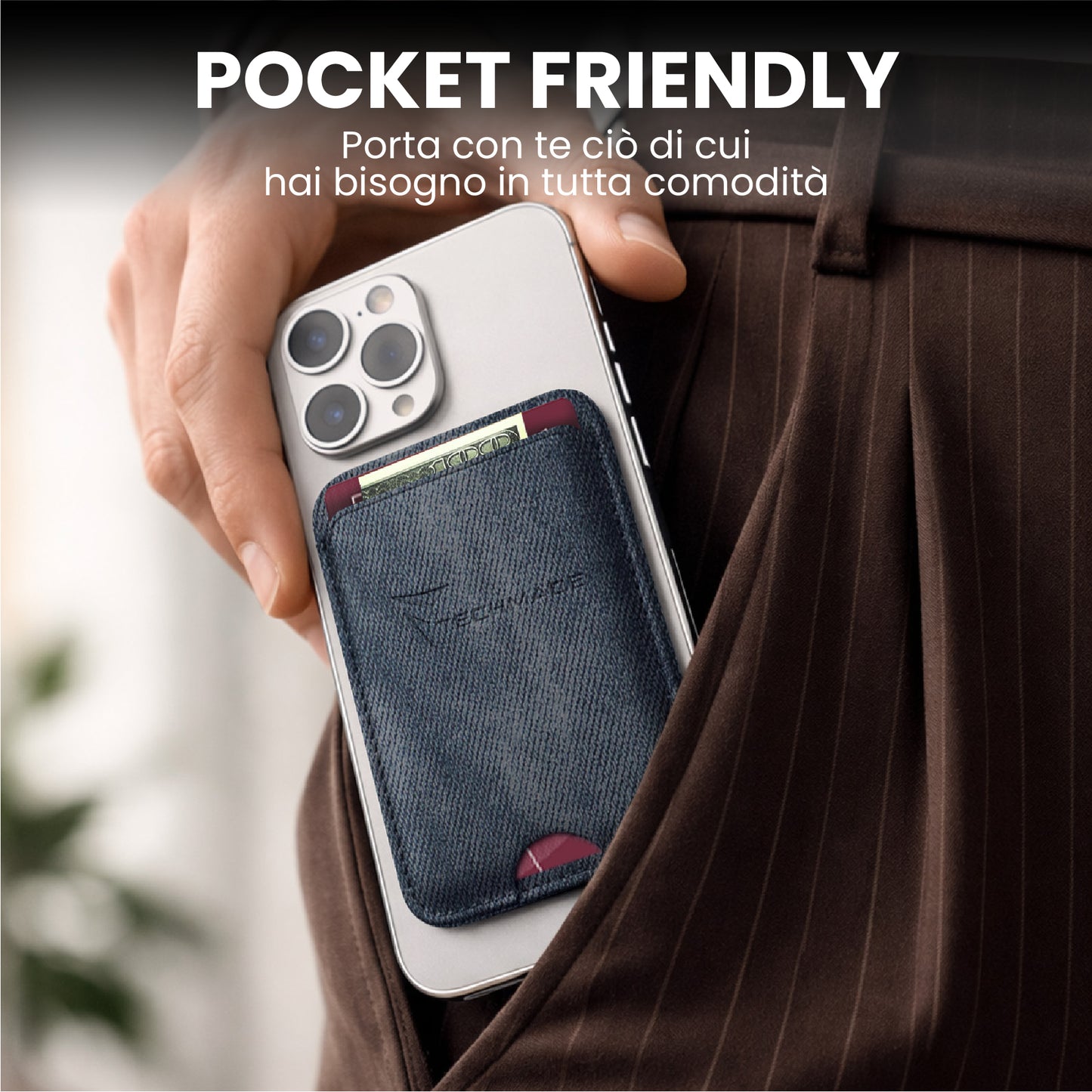 MagSafe Compatible Slim Wallet - Holds up to 3 cards, with Adapter Ring (Classic & Jeans Pattern)