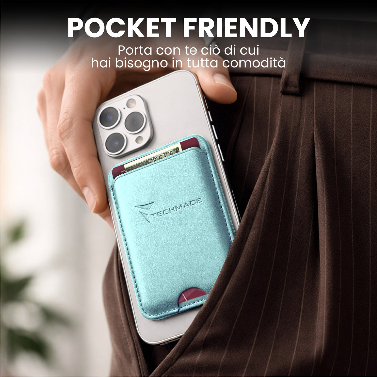 MagSafe Compatible Slim Wallet - Holds up to 3 cards, with Adapter Ring (Classic & Jeans Pattern)