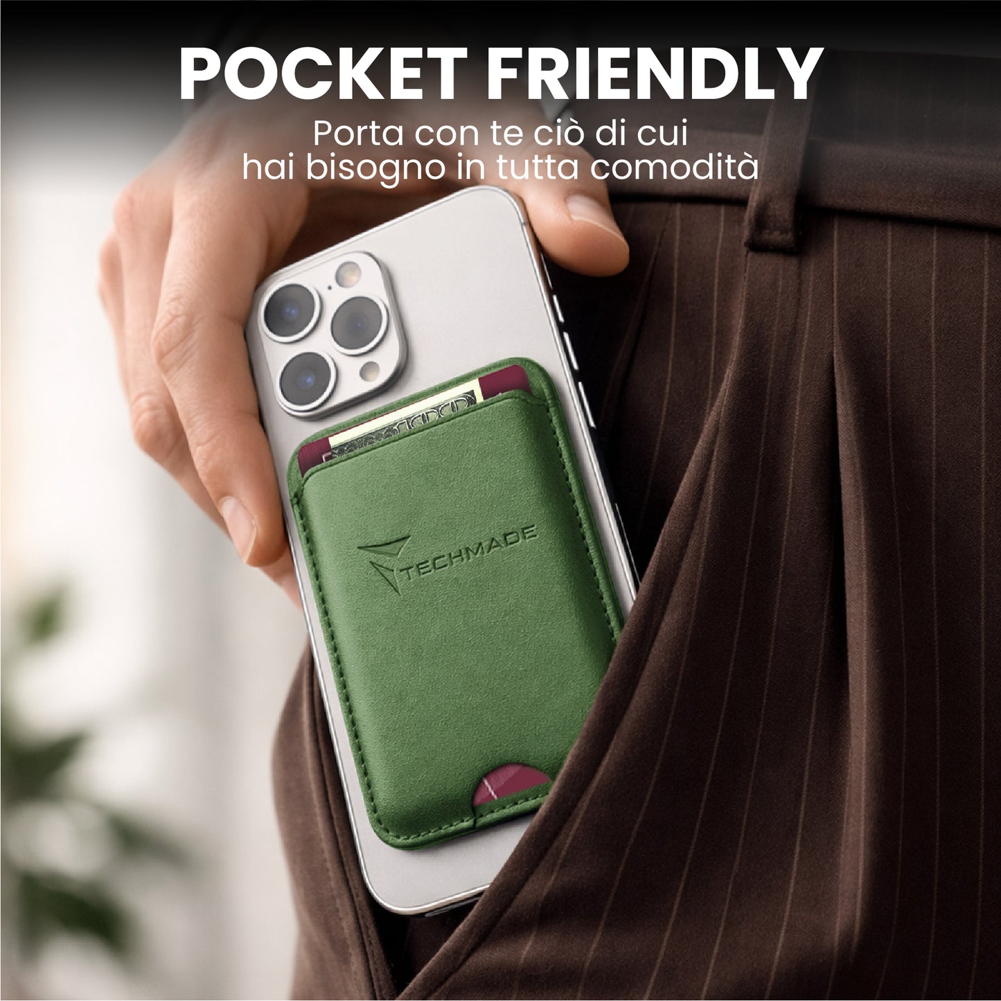 MagSafe Compatible Slim Wallet - Holds up to 3 cards, with Adapter Ring (Classic & Jeans Pattern)