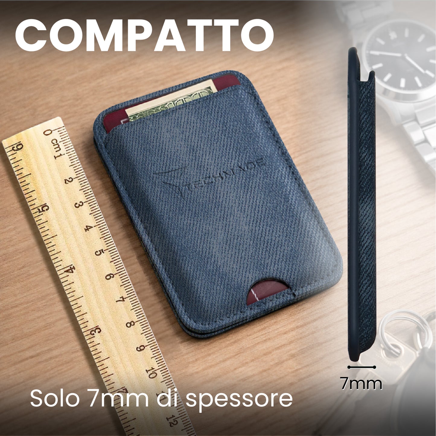 MagSafe Compatible Slim Wallet - Holds up to 3 cards, with Adapter Ring (Classic & Jeans Pattern)