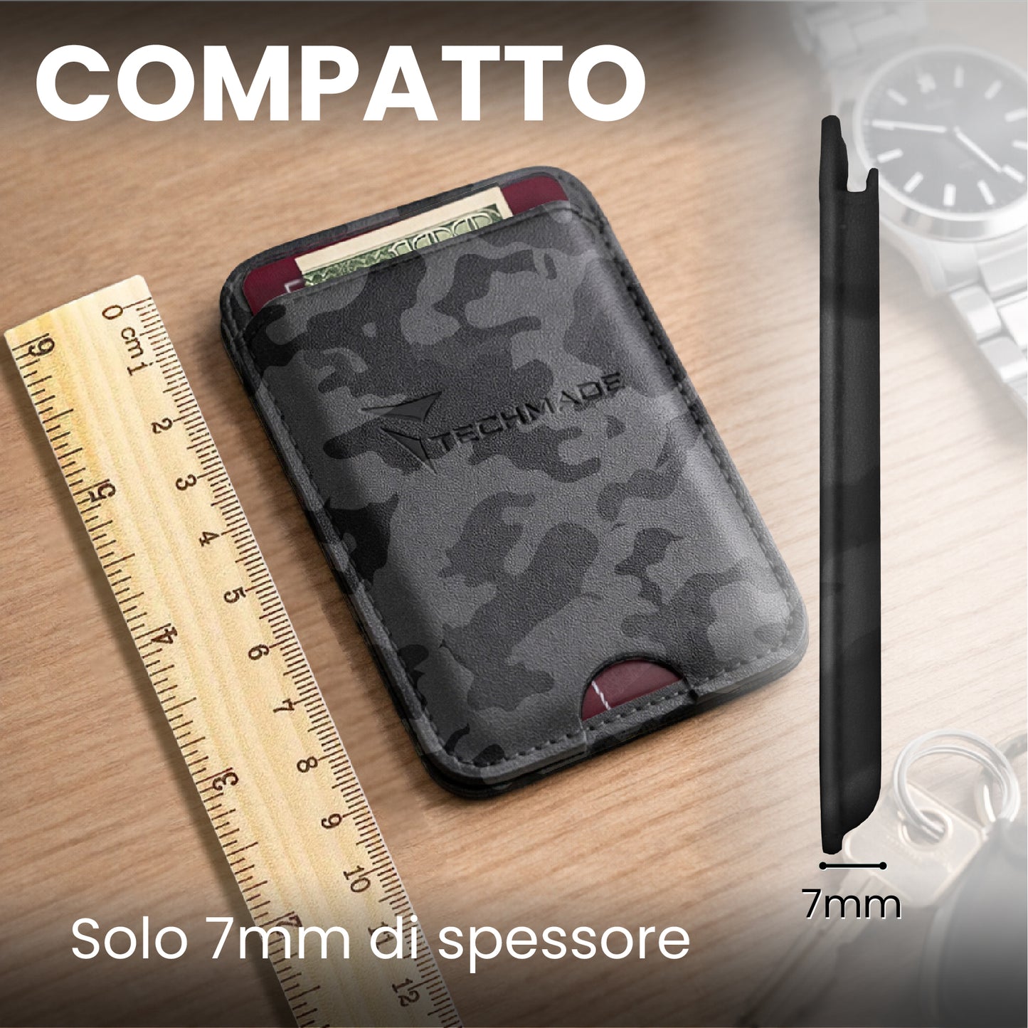 MagSafe Compatible Slim Wallet - Up to 3 Cards, with Adapter Ring (Camo Pattern)