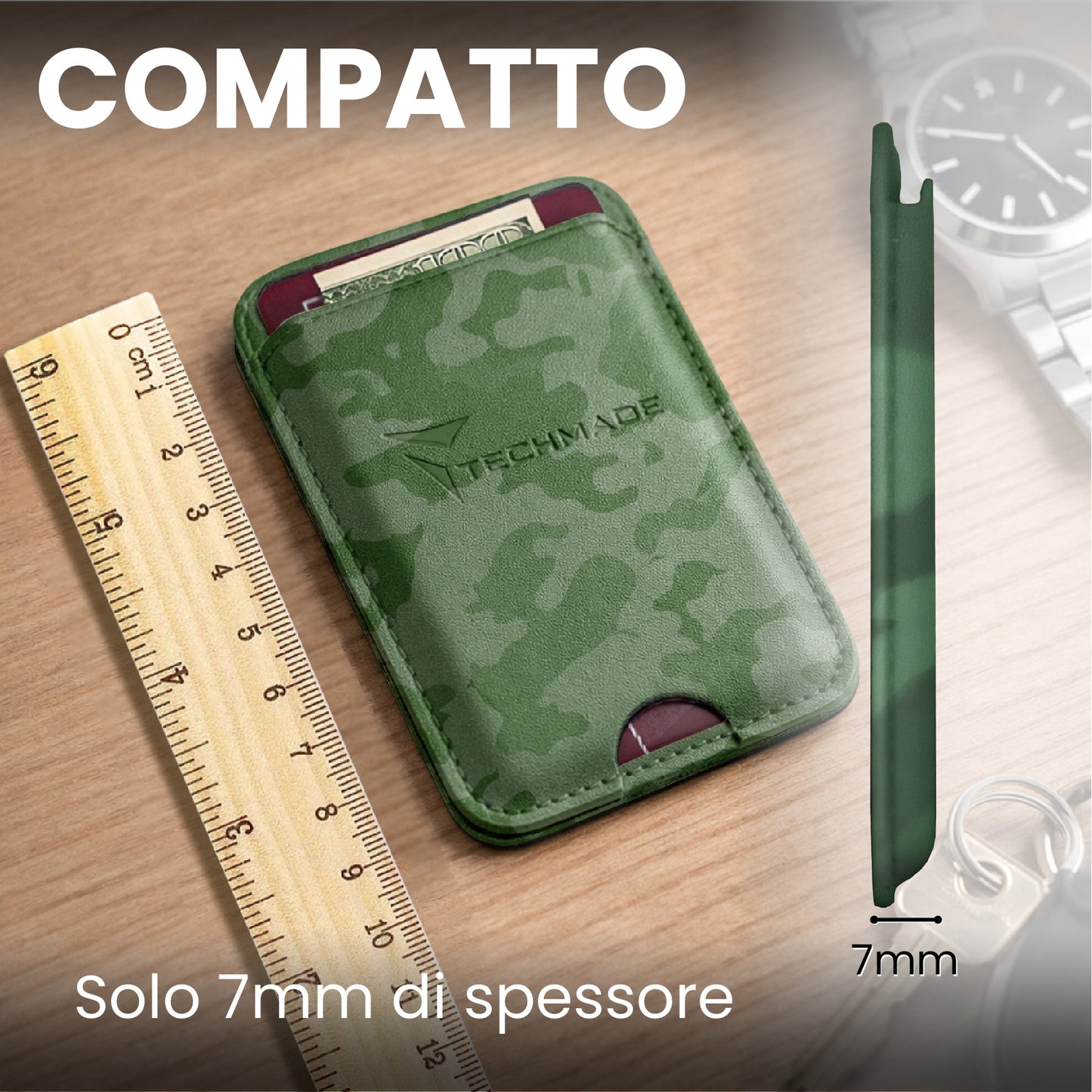 MagSafe Compatible Slim Wallet - Up to 3 Cards, with Adapter Ring (Camo Pattern)