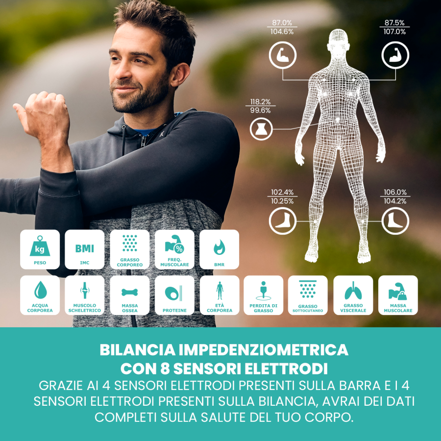 Smart Digital Body Fat Scale - 8 Sensors, with Handlebars - for iOS and Android