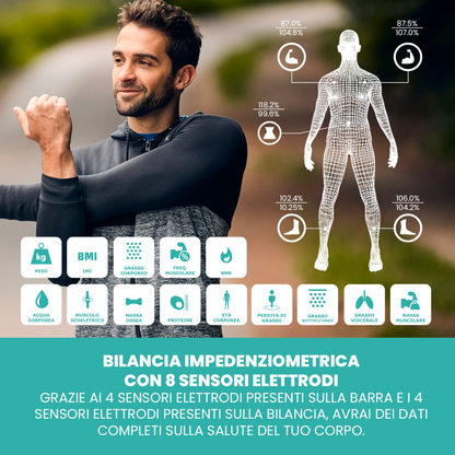 Smart Digital Body Fat Scale - 8 Sensors, with Handlebars - for iOS and Android