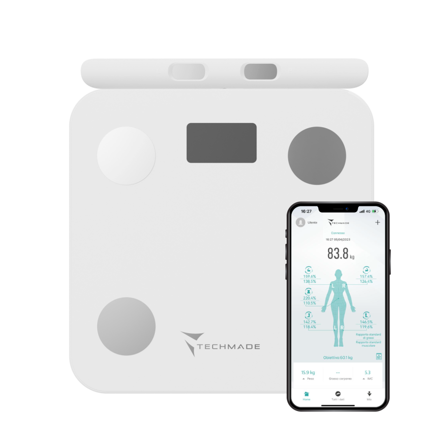 Smart Digital Body Fat Scale - 8 Sensors, with Handlebars - for iOS and Android