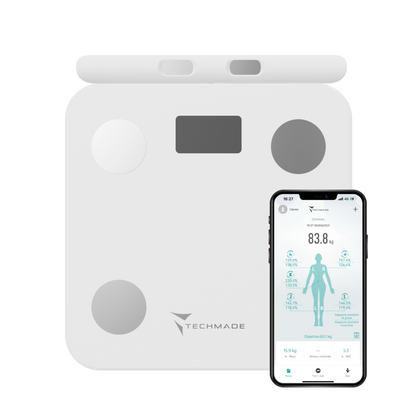 Smart Digital Body Fat Scale - 8 Sensors, with Handlebars - for iOS and Android